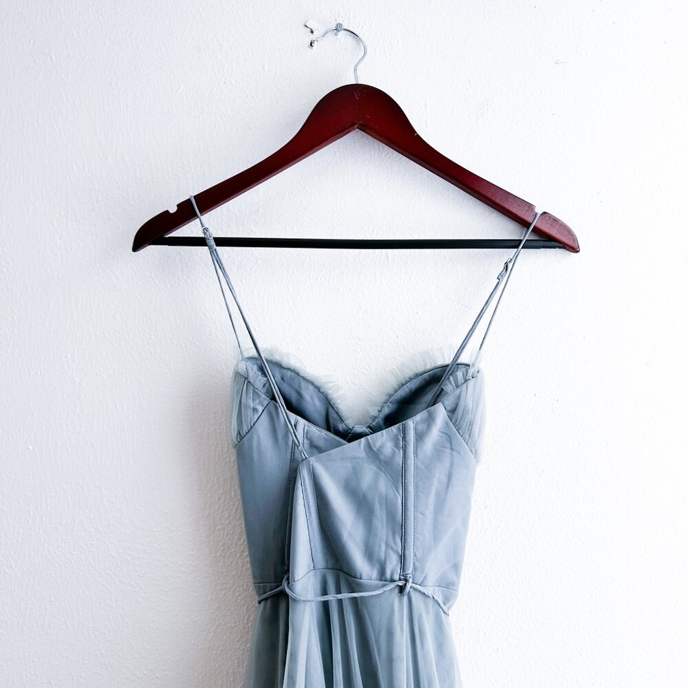 Angel Biba Smitten Sweetheart Neckline Chiffon Midi Dress in Blue Sage - Picture 7 of 8